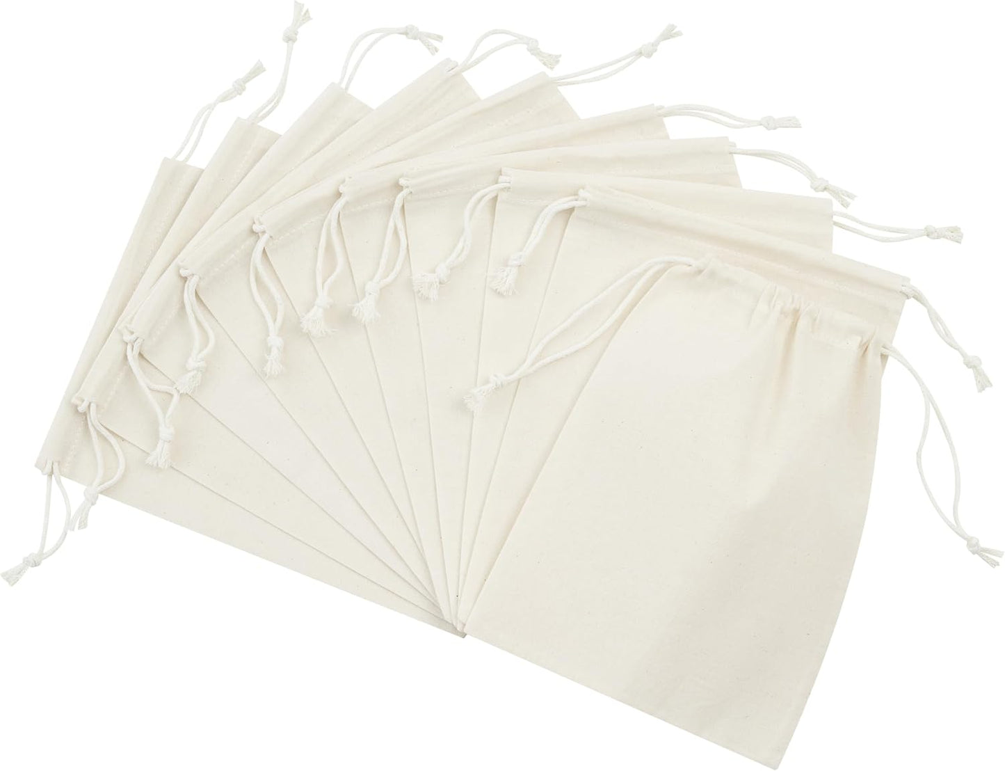 PALTERWEAR 100% Cotton Drawstring Bags 10‑Pack 6x8 Lightweight 70 GSM Muslin Pouch Set | Reusable Gift, Craft, Pantry, Travel Storage | Double Drawstring (Natural Beige, 6 x 8 Inches)