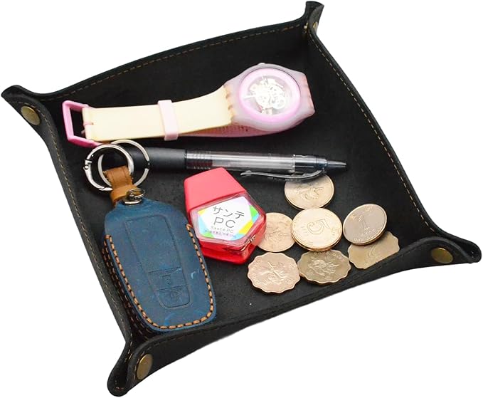 Valet Tray for Men, Leather Jewelry Key Coin Phone Wallet Tray Organizer Catchall Trayï¼Caddy Bedside Storage Box Christmas Day & New Year Gift