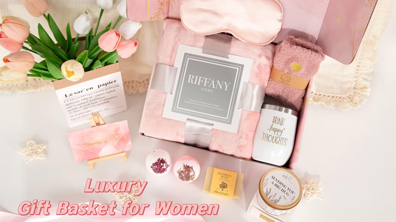 Birthday Gifts for Grandma, for Women, Mothers Day Self Care Gift, Unique Relaxing Spa Gift Basket with Luxury Flannel Blanket, Best Ideas for Grandmother Gigi Nana