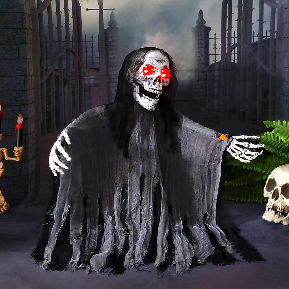 Screaming Halloween Decoration Animated Zombie Skeleton Ghosts with Motion Sensor Scary Sound and Flashing LED Eyes for Halloween Outdoor Indoor Yard Garden Decor(Black)
