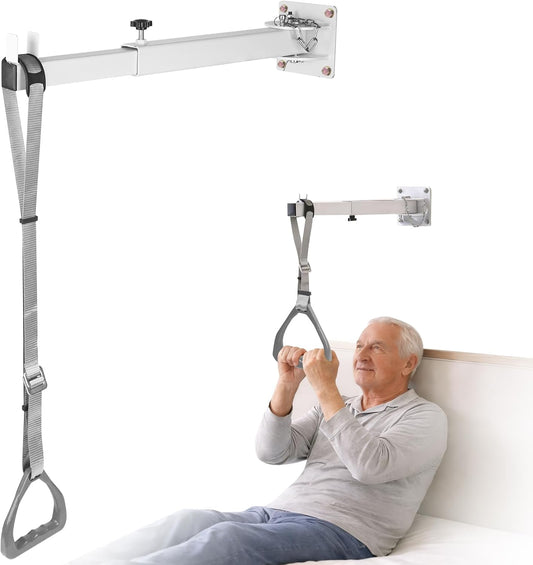 Huazu Trap/eze Bar for Bed Mobility, Wall-Mounted Bedside Pull-Up Assist with 5 Locking Angles, 200 lb Weight Capacity Support Handle for Bed Mobility, Sitting Up, Turning, HMBT-01