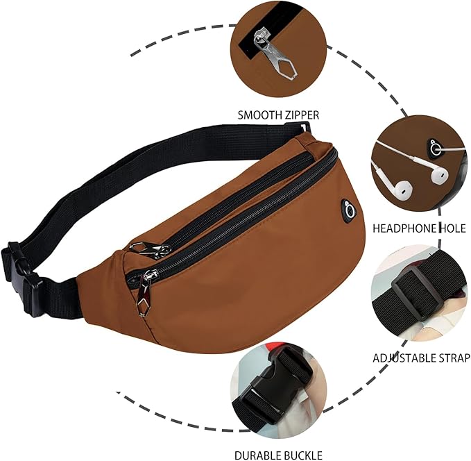 Fanny Packs for Men and Women, Waterproof Sports Waist Pack Bag for Travel Hiking Running Hands-free