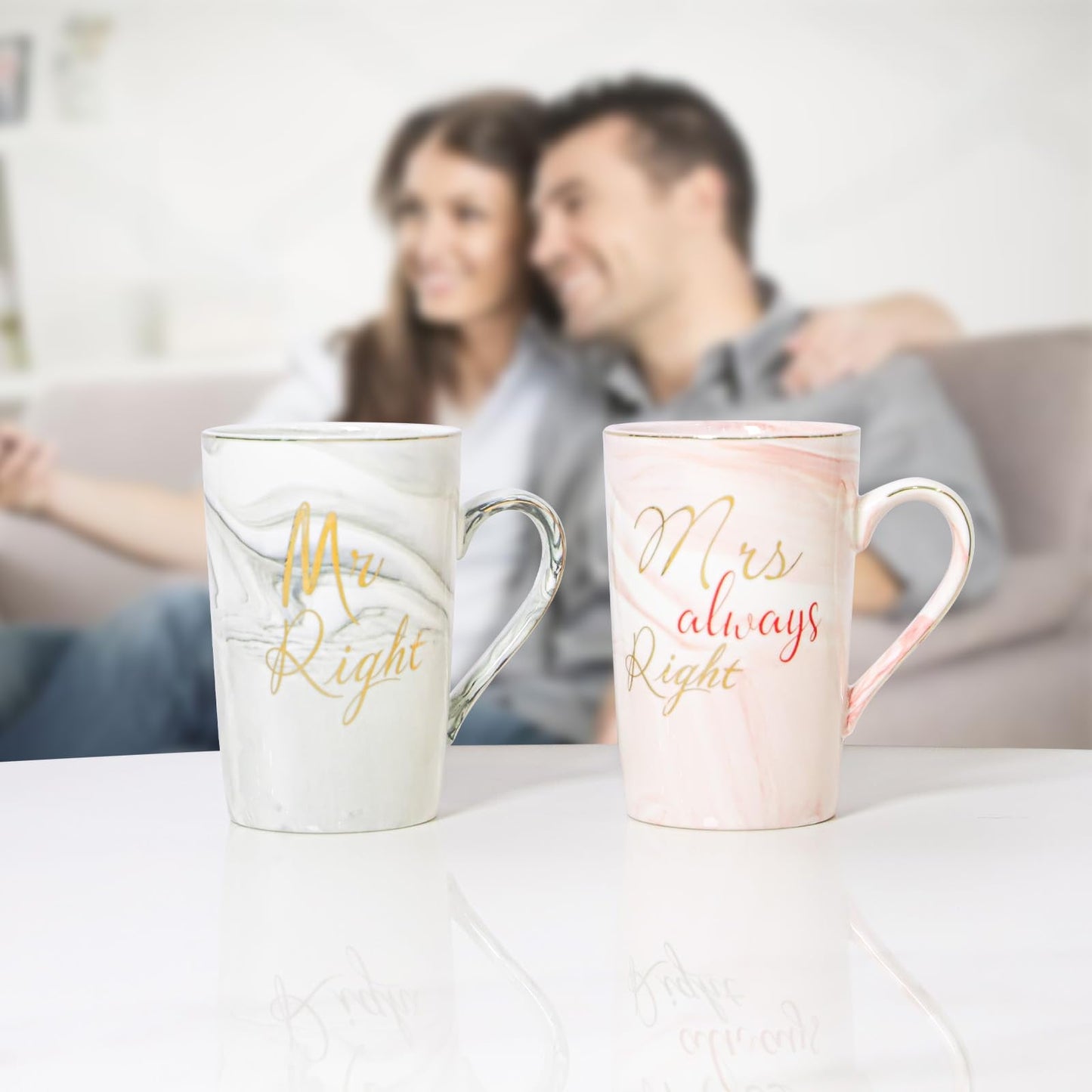 Mr and Mrs Gifts, Engagement Anniversary Wedding Gifts for Couple Newlyweds, Couple Mugs Set 14oz, Christmas Valentines Bridal Shower Presents for Bride Him Her (Type 3)