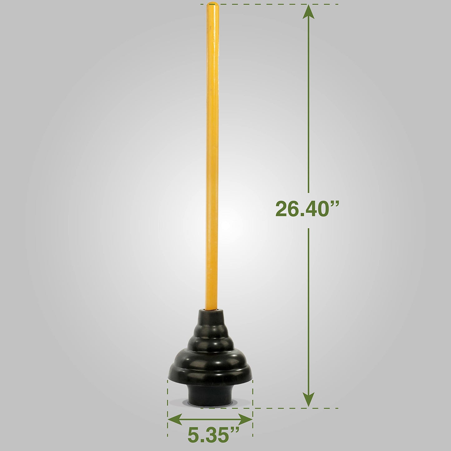 LDR 512 3410A Heavy Duty Drain Handle Double Thrust Rubber Force Cup Removes Clogs for Bathrooms, Kitchens, Baths, Showers, Powerful Commercial and Residential, 26.40"X5.35", Wood Flange Plunger