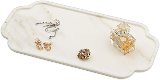 Marmor Real Natural Marble Bathroom Tray for Perfume, Candles, Jewelry Stone Vanity, Bathroom & Kitchen Counter Organizer and Home Decor (Calacatta Gold Marble Lace Long Plate)