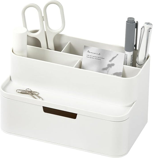 BLUE GINKGO Compact Desk Organizer â Small 5-Compartment, Half Drawer Storage â Pen Holder, Stationery Organizer for Desktop, Vanity, Shelf (Made in Korea, White)