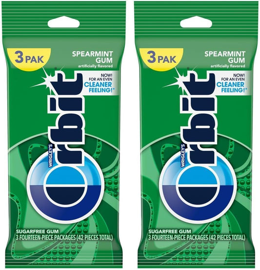 ORBIT Spearmint Sugar Free Chewing Gum Travel Essentials, 3 Ct Pack (Pack of 2)