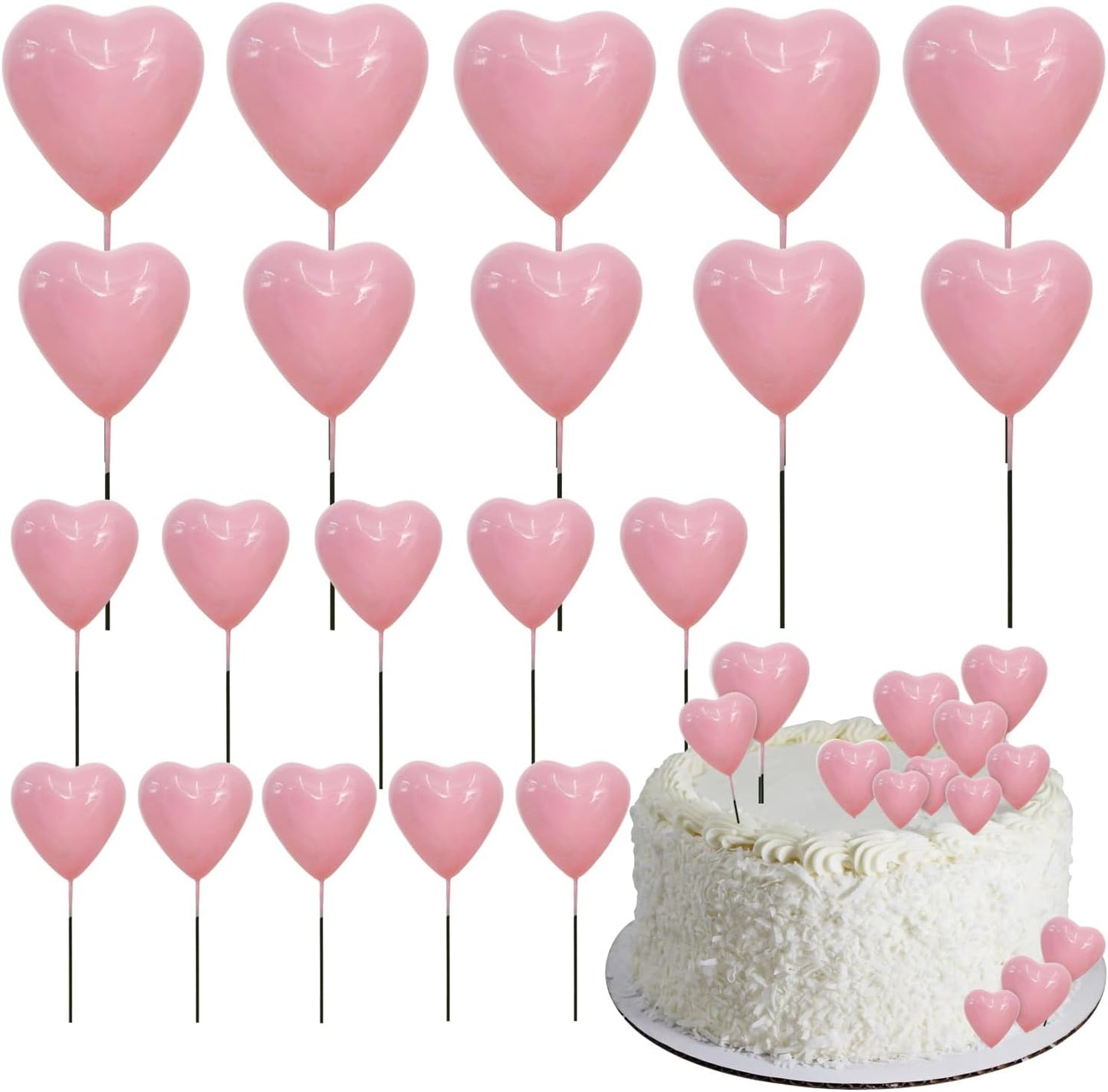 BEISHIDA 20 PCS Pink Heart Shape Mini Ball Cake Toppers Foam Cake Balls Decoration Supplies for Girl Birthday Valentine Mother's Day Anniversary Wedding Baby Shower Cake Decorations