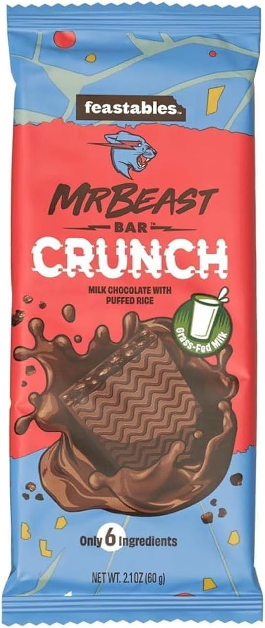 Feastables Milk Chocolate Crunch Bars - Made with Grass-Fed Milk Chocolate and Organic Cocoa. Only 6 Ingredients, 10 Count