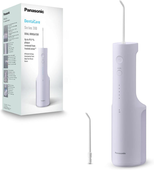 Panasonic 300 Series EW-DJ26-V303 Ultrasonic Dental Water Pulser, Oral Irrigator, 200ml, IPX7, 2 Standard Tips, 5 Pressure Settings, Travel Accessory, Purple