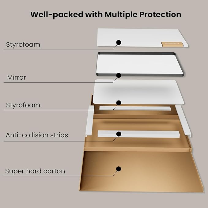 Gold Bathroom Mirror, 30x36 Inch Brushed Gold Metal Frame Mirror for Wall, Rounded Rectangle Bathroom Vanity Mirror, Tempered Glass, Anti-Rust, Horizontal/Vertical