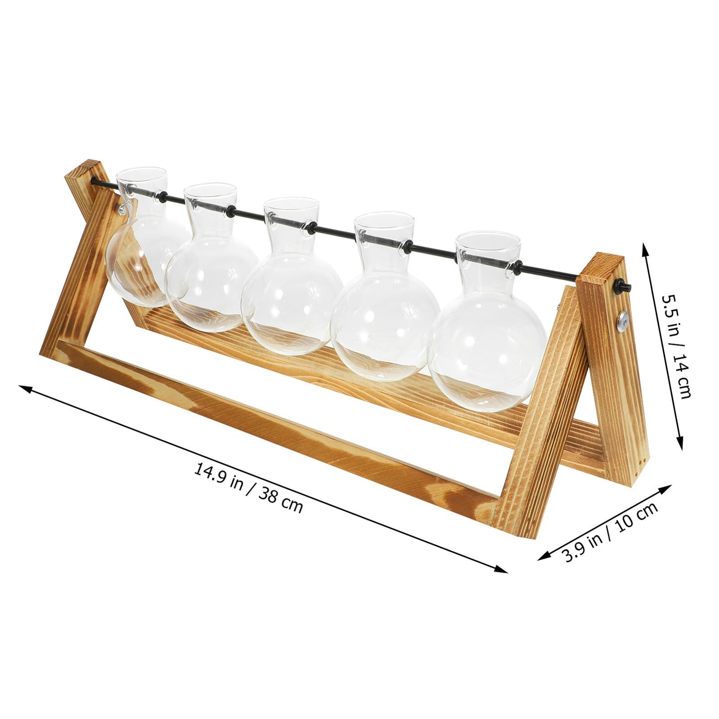 FOMIYES Glass Flower Vase Propagation Station with Wooden Stand, Hydroponic Plant Vases for Desktop Home Decoration, 5pcs Set for Indoor Green Plant Growing and Terrarium Display