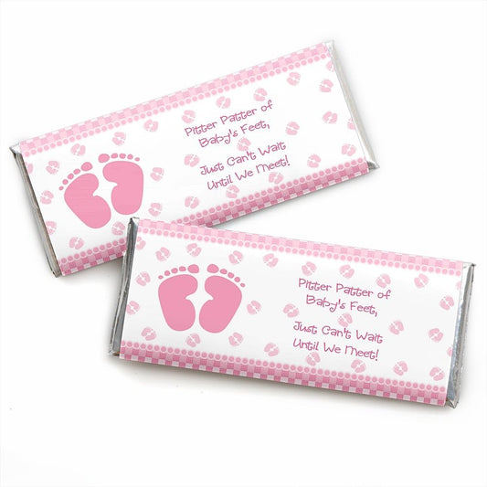 Big Dot of Happiness - Baby Feet Pink - Candy Bar Wrappers Girl Baby Shower Favors - Set of 24