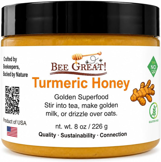 Turmeric Honey – Raw Honey with Turmeric – Creamed Honey Spread – Warm Earthy Flavor – Tea, Golden Milk & Daily Use – 8 oz