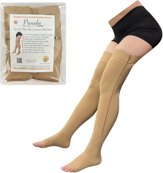 Presadee Thigh High Open Toe 15-20 mmHg Moderate Compression Leg With YKK Zipper (Nude, 3)