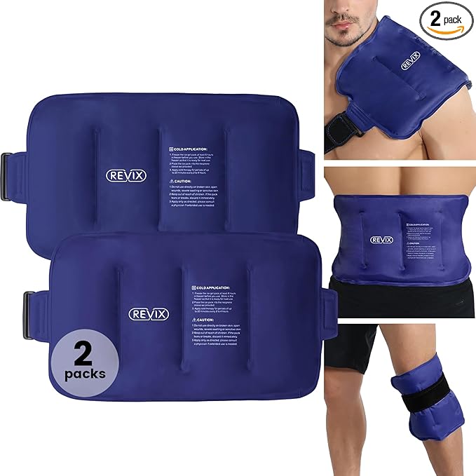 REVIX Reusable Ice Pack for Back Relief, Soft Plush Lining Gel Cold Packs for Lower Back, Shin, Knee, Hip, Arm, Flexible Cold Compress, 16 Ã 9 ", 2 Packs