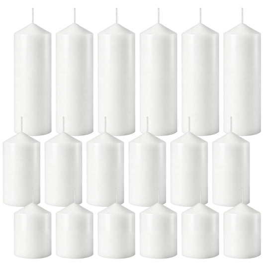 HTTBEIZI Pillar Candles Bulk Set - Unscented, Smokeless, Dripless | 3 Sizes: 2x3, 2x4, 2x6 Inches | Ideal for Weddings, Christmas & Home Decor (18, White)