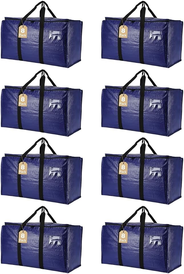 Cryster 8-Pack Heavy-Duty Clear Moving Bags â Extra Large Storage Bags with Strong Handles & Double Zippers, Totes for Storage and Packing