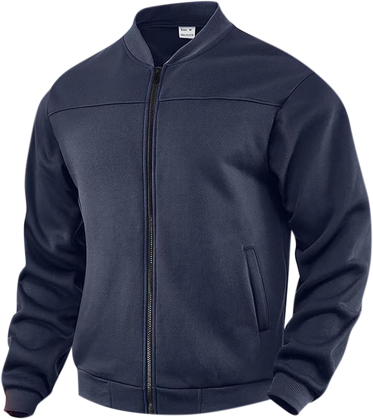 Men's Sweatshirt Full Zip Up Stand Collar No Hood Casual Jackets with Pockets Long Sleeve Mock Neck Fall Warm Coats