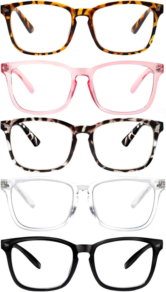 5 Pack Blue Light Blocking Reading Glasses,Spring Hinge Readers for Women Men,Anti UV Ray Filter Nerd Eyeglasses