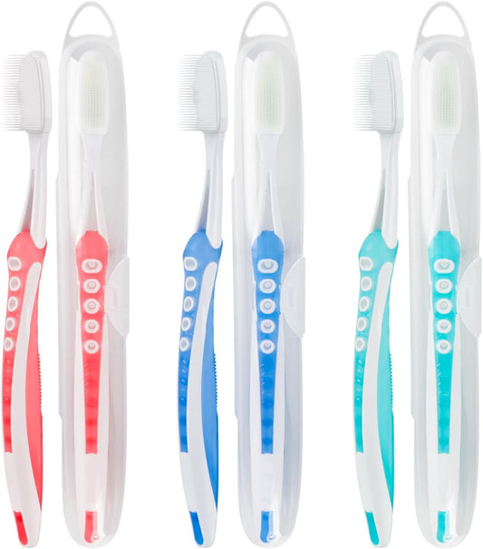 Newday Nano Toothbrushes Medium Bristle Silicone for Sensitive Teeth and Gums Individually Wrapped Travel Toothbrush Set, Hard Bristle Toothbrush for Multiple Colors (6 Box)