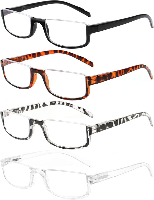 Henotin 4 Pair Reading Glasses for Women Men Readers Half Moon Frame Blue Light Blocking Spring Hinge Eyeglasses (A-mix, 2.00, diopters)