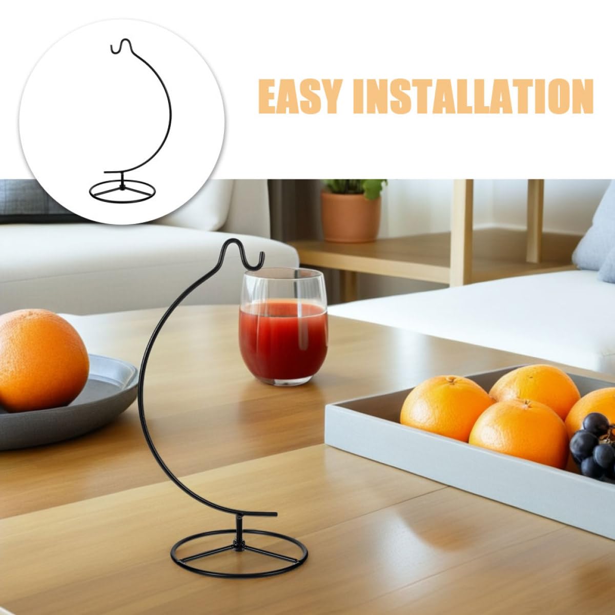 Zerodeko 2pcs Moon Shaped Iron Hanging Stand with Hook, Ornament Hanger Holder for Glass Globe, Air Plant and Terrarium Display, Black Metal Home Décor Rack for Indoor Decoration