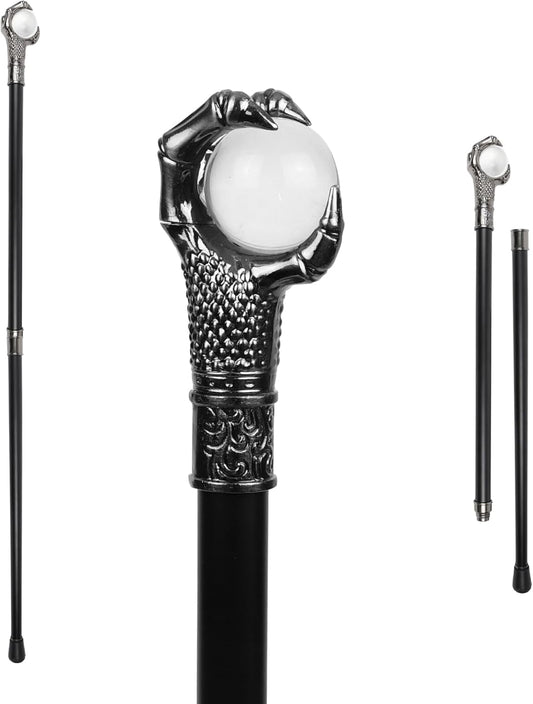Dragon Claw Cane Walking Stick – Steampunk Clear Ball Stick for Halloween Costume, Wizard Staff, Cosplay Accessories, Party Dress or Photo Prop - Cane for Men and Women - Victorian Gothic Decor 37"