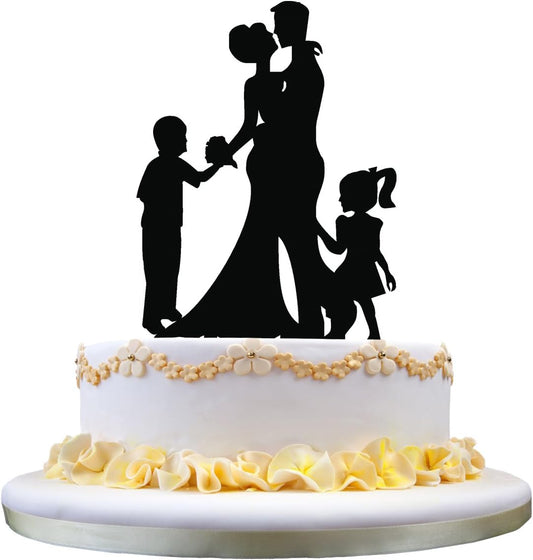 zhongfei Wedding Anniversary Cake Topper Couple with 2 Kids (Girl and Boy)