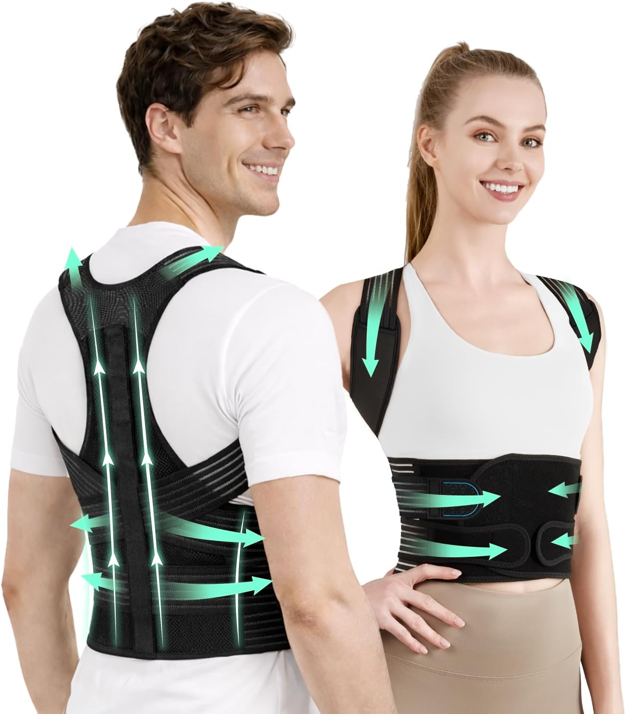 Back Brace Posture Corrector for Women and Men, 4-Point Back Support System for Upper/Lower Back Pain Relief, Scoliosis & Hunchback Correction, Adjustable & Breathable Shoulder Straightener, Medium
