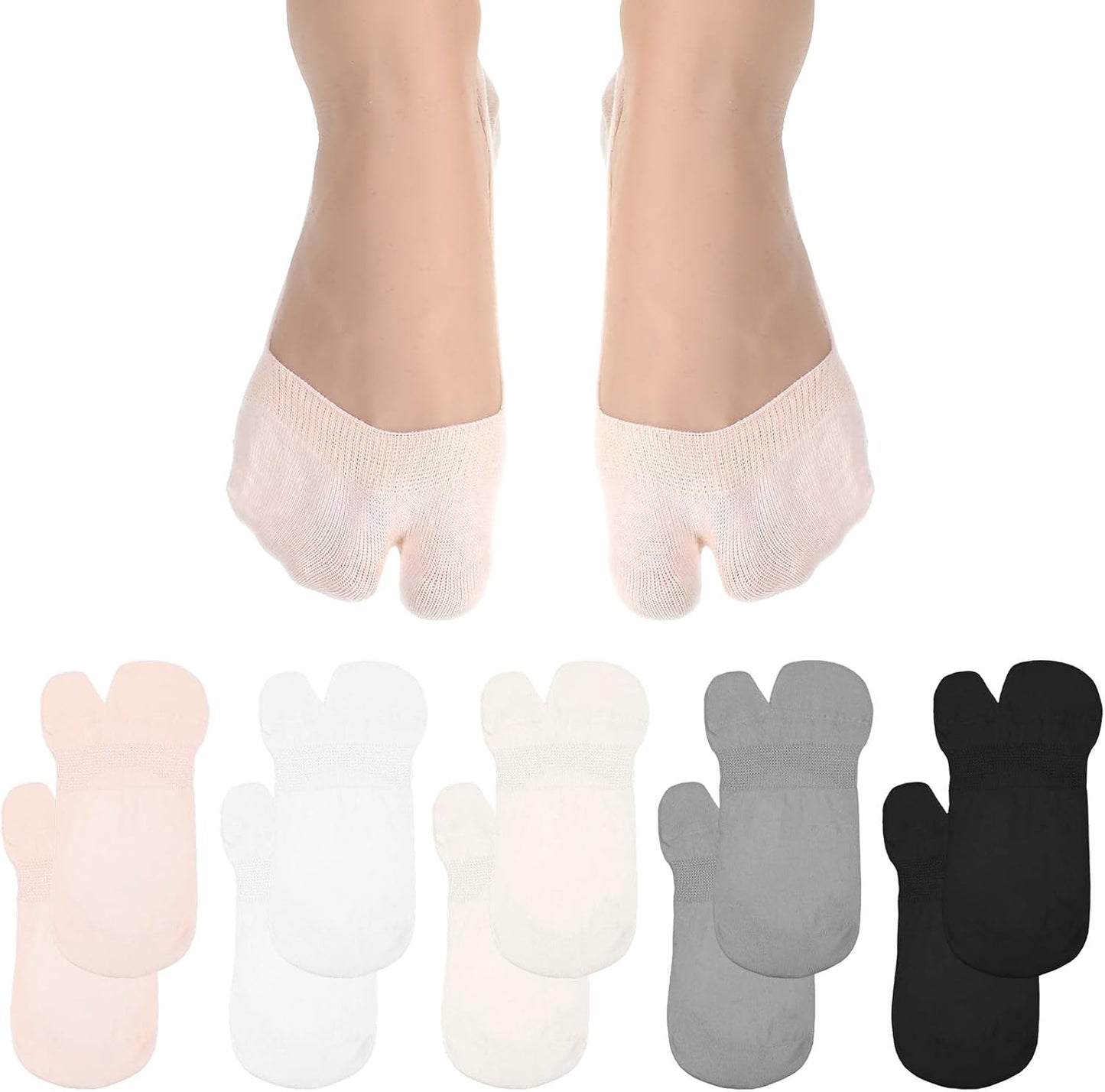 5 Pairs Tabi Socks for Women, No Show Split Toe Socks Low Cut Flop Sock Non Slip Flip Flop Sock Toes SeparatedSock