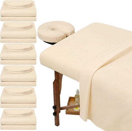 Oudain 6 Set Microfiber Massage Table Sheets Each Set Includes Massage Table Covers, Fitted Sheets, Face Cradle Covers(Natural)
