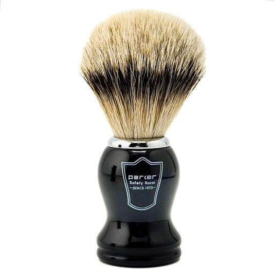Parker Silvertip Badger Shaving Brush with Resin Handle & Resin Stand | 22mm Soft Knot for Rich Lather | Handcrafted Brush for Shave Cream or Soap | Premium Wet Shaving Accessory | Iconic Brand