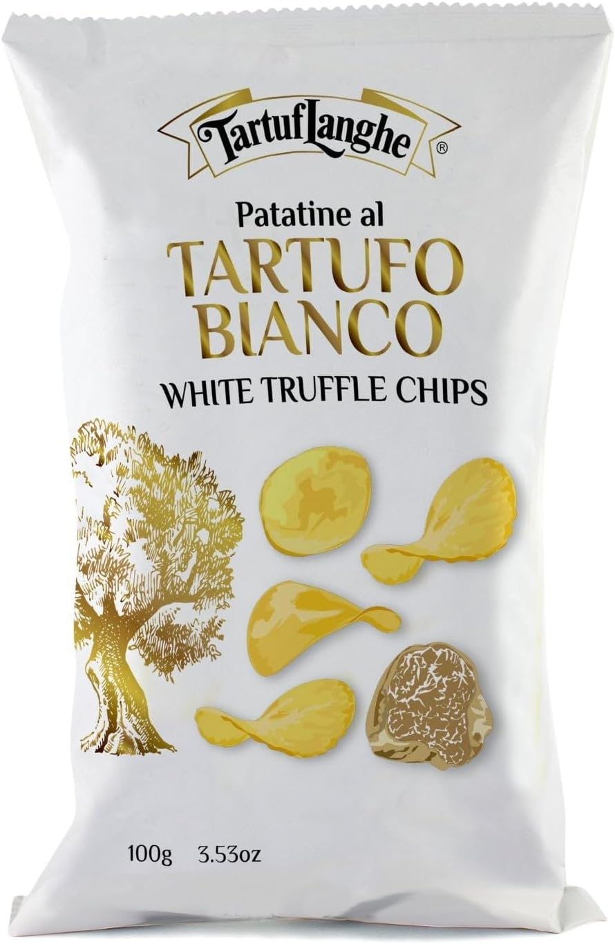 TartufLanghe White Truffle Chips – Italian Snack, Gluten-Free, Vegan, Nut-Free Potato Crisps for Unique Appetizers, Tapas, Dips, & Charcuterie - 3.53 oz (Pack of 1)