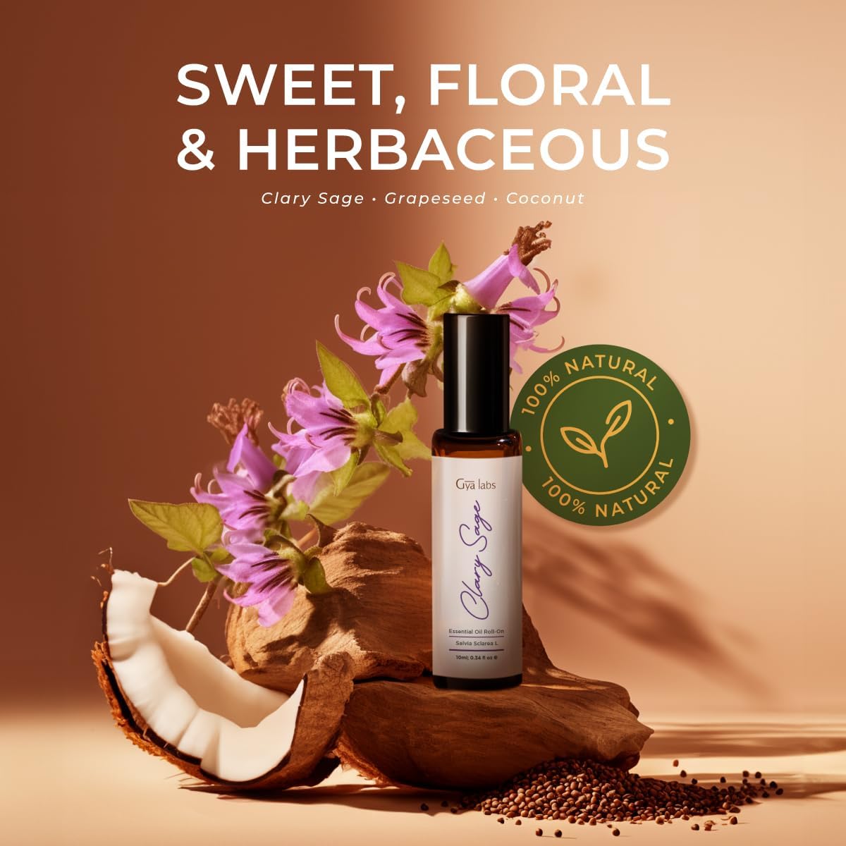 Gya Labs Clary Sage Essential Oil Roll on for Skin Nourishing, 100% Pure Natural Aromatherapy Oil Roller, Soothing & Balancing, Travel Size (0.34 Fl Oz)