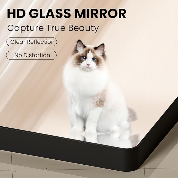 Black Bathroom Mirror, Black Metal Framed Mirror for Wall, Rounded Rectangle Matte Bathroom Vanity Mirror with Tempered Glass, Anti-Rust, Horizontal/Vertical