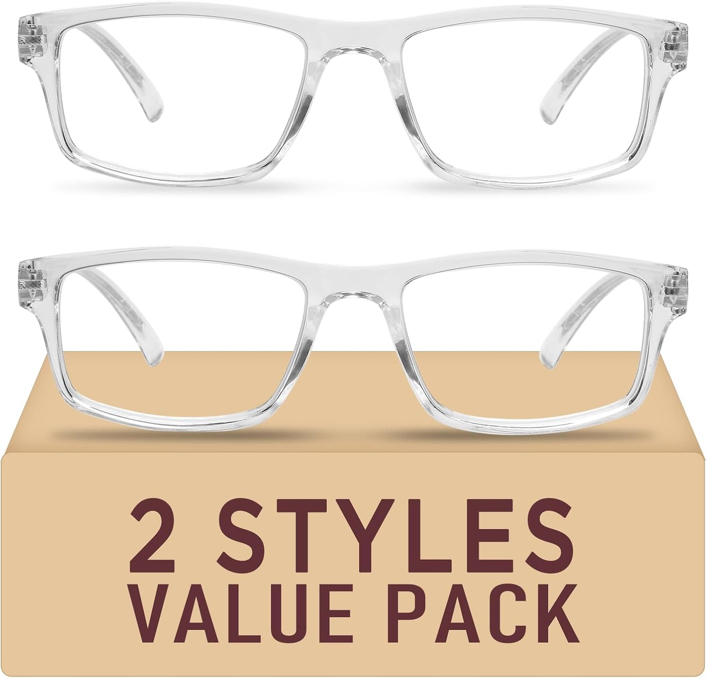 2 Pack Reading Glasses,Upgraded TR Blue Light Blocking Reading Glasses,Filter UV Ray/Glare Computer Readers, Stylish Lightweight Spring Hinges Eyeglasses for Women Men(Transparent,1.5)