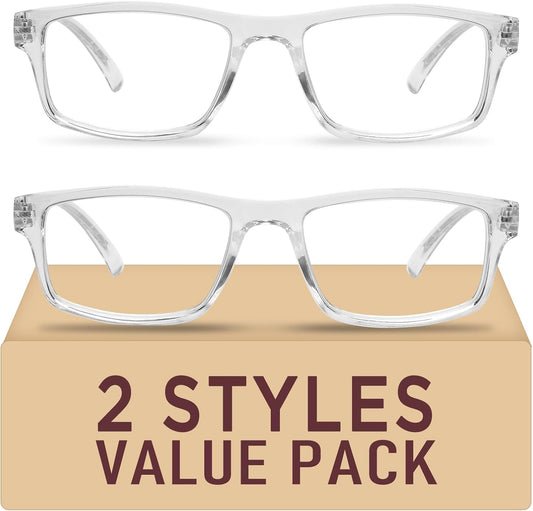 2 Pack Reading Glasses,Upgraded TR Blue Light Blocking Reading Glasses,Filter UV Ray/Glare Computer Readers, Stylish Lightweight Spring Hinges Eyeglasses for Women Men(Transparent,1.5)