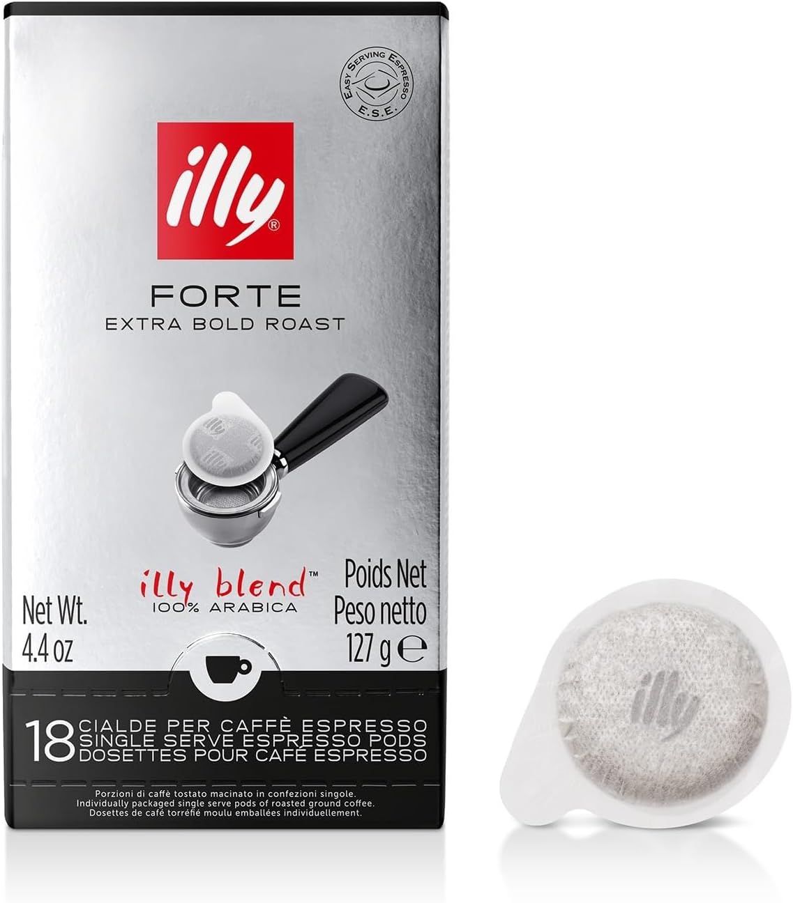 illy E.S.E. Coffee - Single-Serve Coffee Capsules & Pods - Forte Extra Dark Roast - Notes Of Dark Chocolate - For E.S.E Machines - Extraordinary Aroma & Body – 18 Count