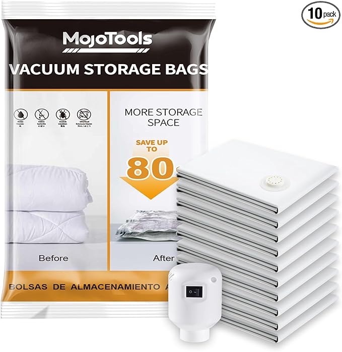 Large Vacuum Storage Bags with Electric Pump â 10 Packï¼56Ã80â¯cm / 22Ã31.5 in) Space Saver Bags for Bedding, Comforters, Blankets, Clothes, Pillows, Jackets, Coats â Home Organization