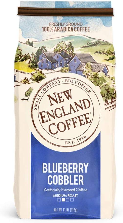 New England Coffee Blueberry Cobbler Medium Roast Ground Coffee, 11oz Bag (Pack of 3)