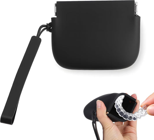 Silicone Retainer Case, Squeeze Top Retainer Holder with Lanyard Soft Cute Portable Slim Partial Denture Case Container Holder Night Guard Braces Cases for Girl Women Men Travel