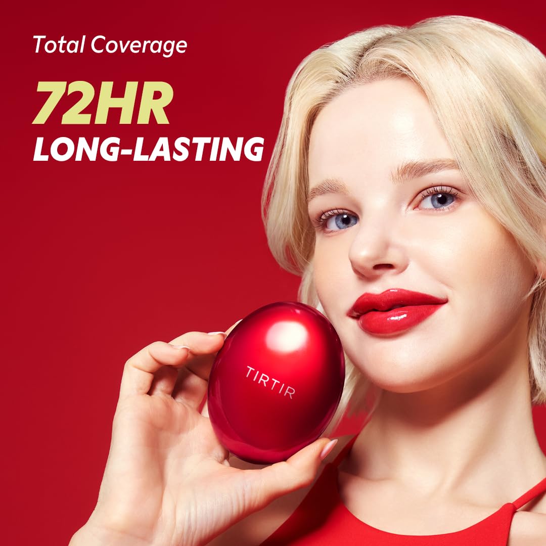 [*Mini Size*] TIRTIR Mask Fit Red Cushion Foundation | Full coverage, Weightless, Skin fit, Satin Glow Finish, Korean Makeup, beauty, Tattoo cover up, Buildable (#22W Sheer Beige, 0.15 Fl Oz)