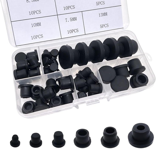 50Pcs Silicone Rubber Hole Plugs Set - 6 Sizes T-Type Silicone Stopper for Powder Coating, Waterproof Sealing, Button Tube End Cover, Test Pipe Tube Caps (50)
