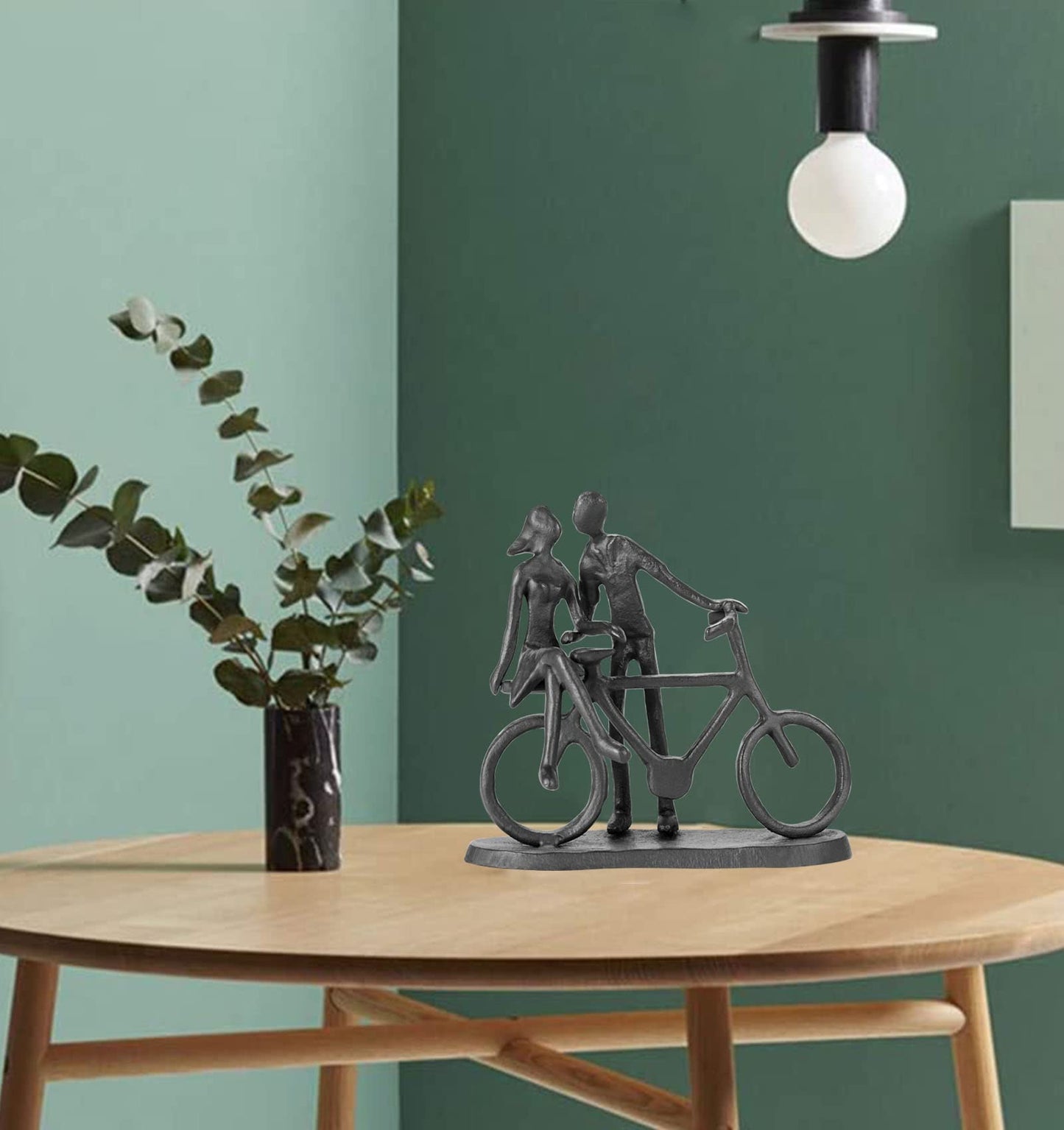 Hanyibao Bike Couple Figurine Statue - Art Metal Sculpture Decor Anniversary - Romantic Gift for Wedding and Anniversary - for Him,Her and Bicycle Lovers, Metal Ornament Couple Statues for Home Decor
