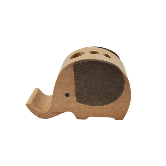 Annakideya Wooden elephant three hole pen holder phone stand,Stationery organizer/desk decoration,Birthday gift