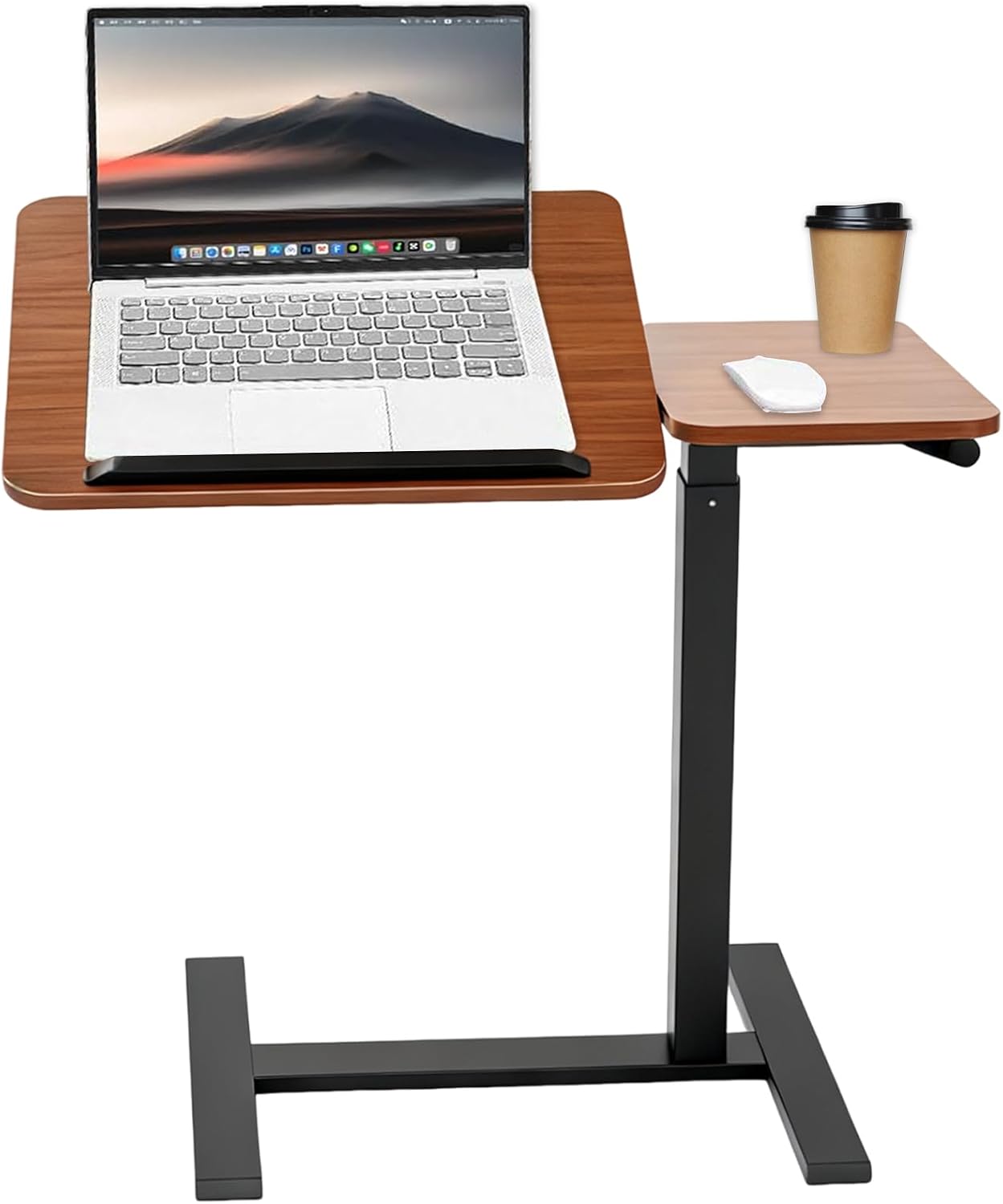 Overbed Bedside Table with Wheels, Pneumatic Adjustable Rolling Laptop Desk,Tiltable Bed Table Over The Bed,Mobile Standing Desk for Bedroom,Couch, Office and Home Use