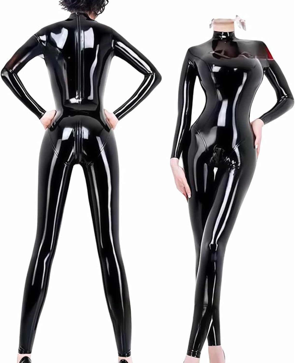 Latex Catsuit Back and Crotch Zipper for Women Tight Rubber Bodysuit Jumpsuit Party Wear (Medium)