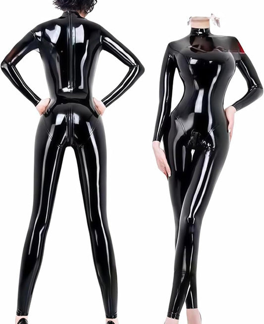 Latex Catsuit Back and Crotch Zipper for Women Tight Rubber Bodysuit Jumpsuit Party Wear (Medium)