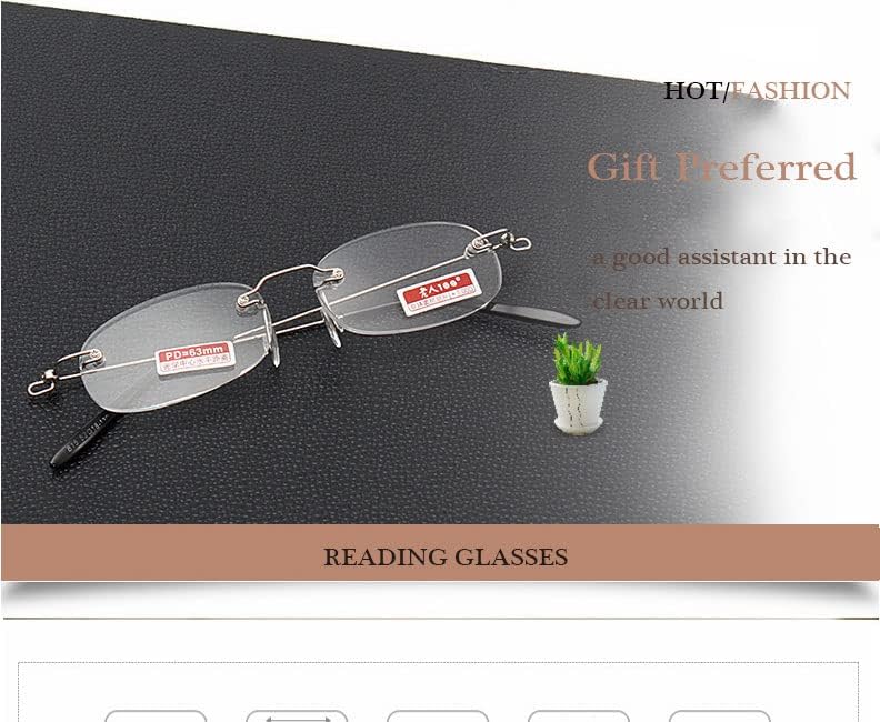 Viseng 2 Pairs Unisex Super Lightweight Rimless Quality Readers Ultra Thin Clear Lenses Frameless Reading Glasses +1.0